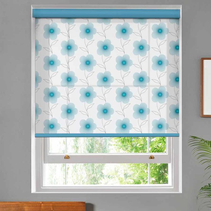 Lineflower Turquoise Roller Blind Bolton Blinds
