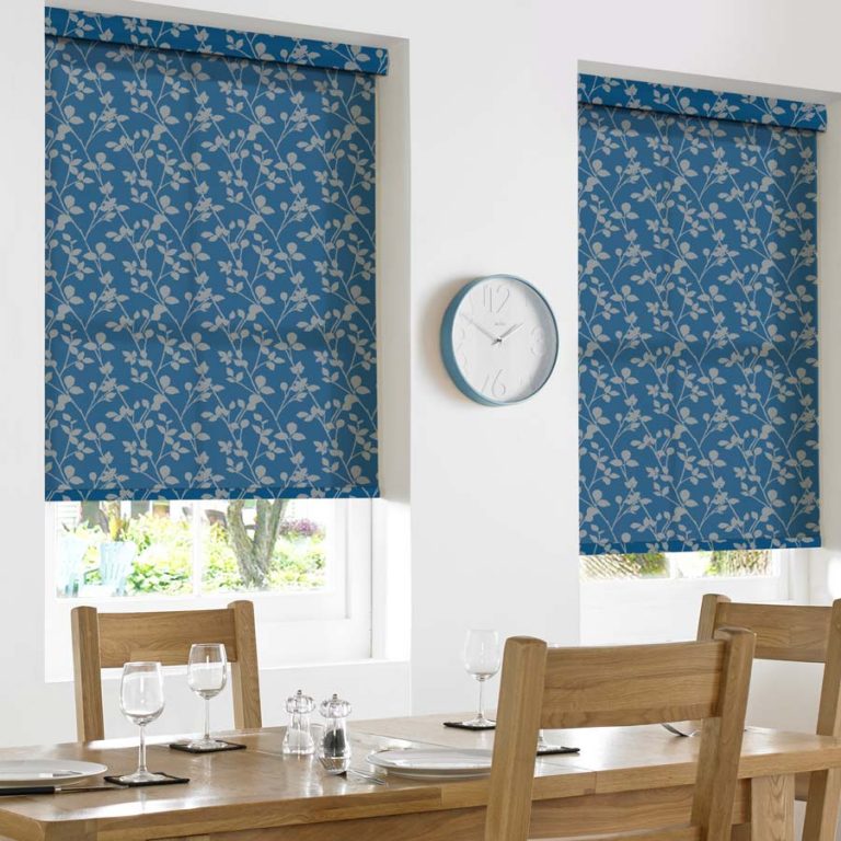 Leaf Royal Blue Roller Blind | Bolton Blinds